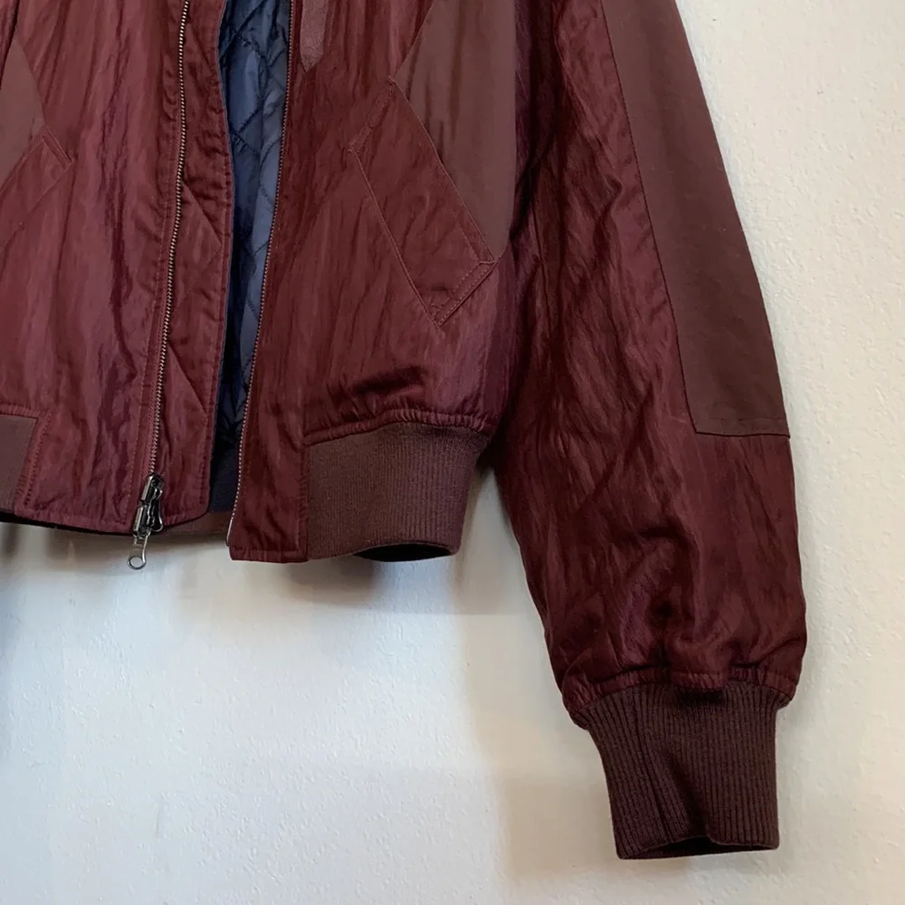 NWOT Vince REVERSIBLE 5-pkt Flight Jacket Navy Quilted and Merlot Patchwork - Picture 9 of 12